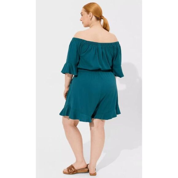 Torrid NWT size 3X stretch challis off the shoulder romper- gulf coast (dark tea - Picture 3 of 4